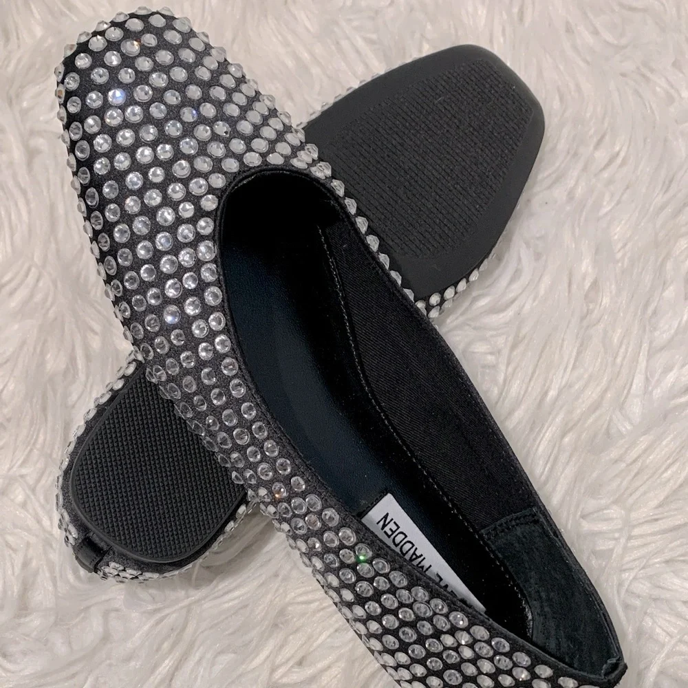 STEVE Madden Black Rhinestone Flats NEW